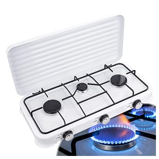 Cocina de gas 3 llamas encimera de camping Cocina de campo Tourist 2x 2,2kW 1x 1,1kW