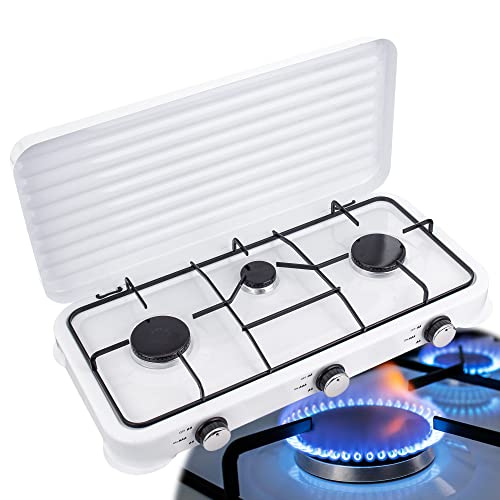 Cocina de gas 3 llamas encimera de camping Cocina de campo Tourist 2x 2,2kW 1x 1,1kW