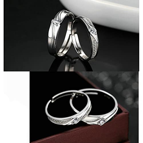 Men'S and Women'S Wedding Ring Sets, 925 Silver Rings True Love Cubic Zirconia Adjustable Couple Anniversary Rings3
