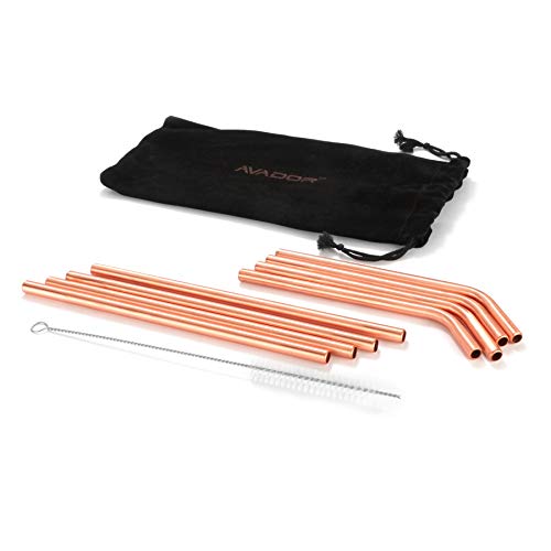 Avador Handcrafted 100% Pure Copper Moscow Mule Mugs Hammered Finish 16 Oz. Gift Set (8 pc Straw + brush Only)
