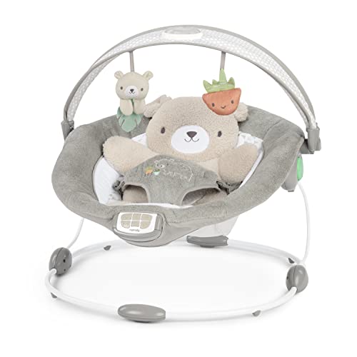 Ingenuity InLighten Baby Bouncer Seat with Light Up Toy Bar and Bunny Tummy Time Pillow Mat – Nate, Newborn and up