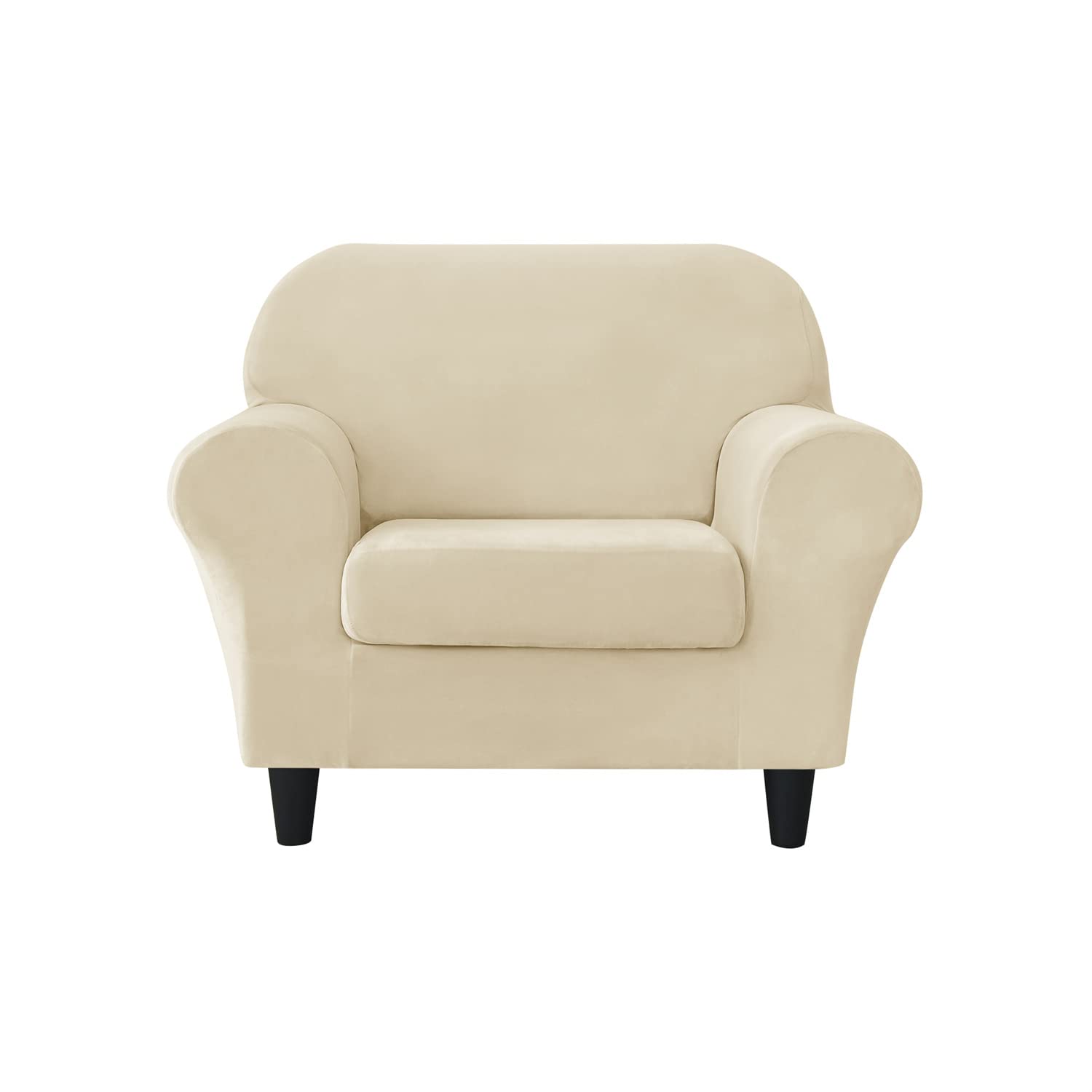SYLC 2 Pieces Armchair Sofa Cover, Sofa Slipcover 1 Seater with 1 Separate Seat Cushion Cover, Furniture Protector Collection Split Set Stretch Velvet (Beige) โ image 1