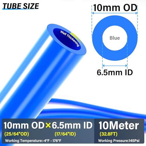TAILONZ PNEUMATIC 10mm OD 6.5mm ID Polyurethane PU Air Hose Pipe Tube Kit 10 Meter 32.8ft