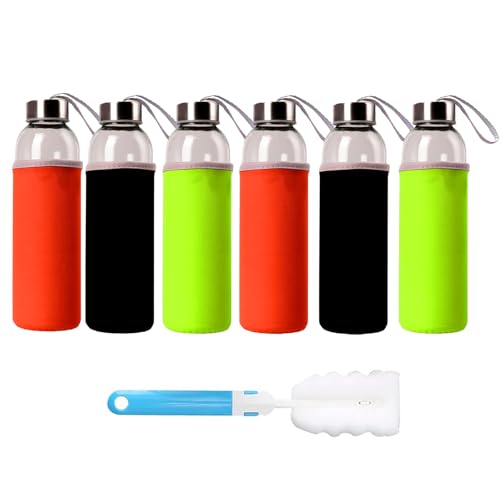 Consejos para Comprar Botellas los más recomendados. 46 SUROQUE Botellas de Vidrio para Zumo 6pcs, 18oz Botellas de Vidrio Reutilizables para Agua Tapas de Acero Inoxidable a Prueba de Fugas