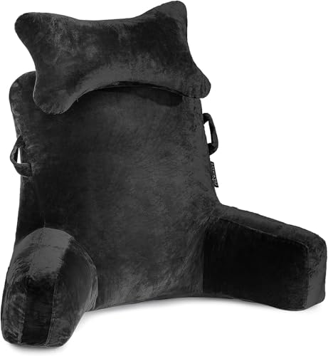 SLIGUY Almohada de Lectura Almohada de Descanso en Cama Extra Grande de 31Pulgadas con Rollo de Cuello y Brazos Desmontables, Almohadas de Espalda para Adultos para Leer, Relajarse, Negro
