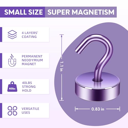 Image of Neosmuk Magnetic Hooks Steel Tube Design for Cruise,40lb+ Purple,10 Pack