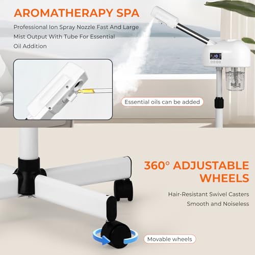 Image of Professional Facial Steamer for Estheticians, Hot Mist & Timer Function, Vaporizador Facial Professional Steamer On Wheels for Home Use & Spa Salon Skin Cleasning