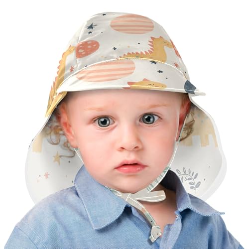 Infant Toddler & Kids Beach Hat Baby Boys' Caps Baby Girls' UPF 50+ Protection Adjustable Traveling Swim Hat Childish Cartoon Dino Planets Retro2