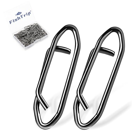 Fishing Clips Power Clip, 50pcs Speed Clip for Fishing Lure Quick Change Connector Link Split Rings Snaps Saltwater Freshwater Black Nickel #0