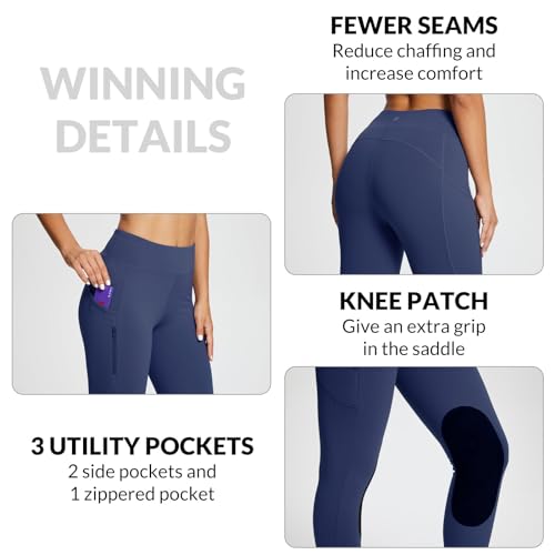 Baleaf Women'S Winter Riding Pants Horse Breeches Knee-Patch Fleece Horseback Equestrian Tights Pockets Leggings Blue L thumb #3