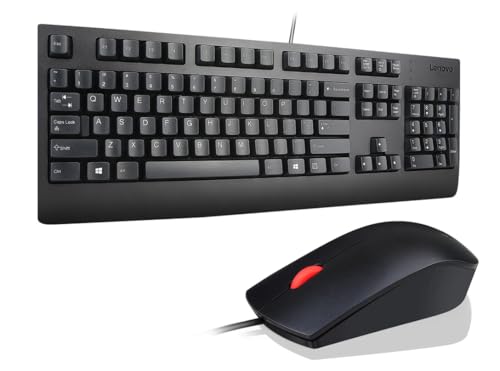 Lenovo Traditional Wired USB UK QWERTY Keyboard & Mouse Combo (00XH726 & 00PH133) – Full-size, Numeric Keypad, Adjustable Height, Optical Sensor, 1600 DPI, Ambidextrous, Black (New)(Renewed)