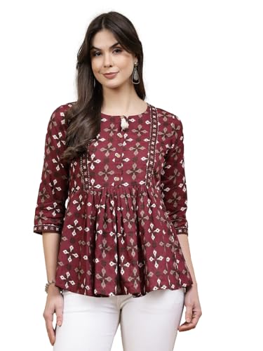 Image of Stylum Women's Dabu Printed Cotton Peplum Top