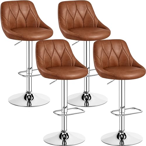 Yaheetech Lot de 4 Tabourets de Bar en Similicuir Hauteur Réglable de 86 cm à 107,5 cm Chaises de Bar Assise Pivotante Repose-Pied Carré Tabourets Hauts...