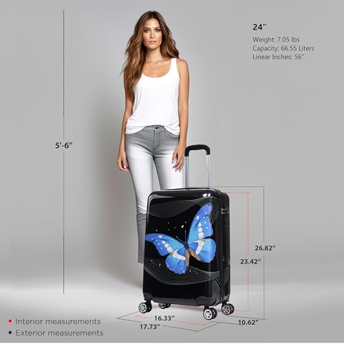 Image of InUSA Prints PC /ABS Plastic 4-Wheel Spinner Luggage, Black Butterfly (IUAPC00M-BBU)
