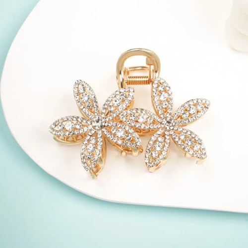 Image of Diversa Rhinestone Golden Claw Clip, Embellished Korean Clutcher, Non- Slip Metal Claw Clip for Girls, Fancy Clutcher for Women, Pack of 1 (Sunflower)