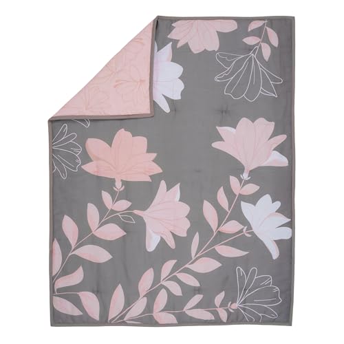 Image of Lambs & Ivy Petals Gray /Pink Sateen Cotton Floral 3-Piece Baby Crib Bedding Set