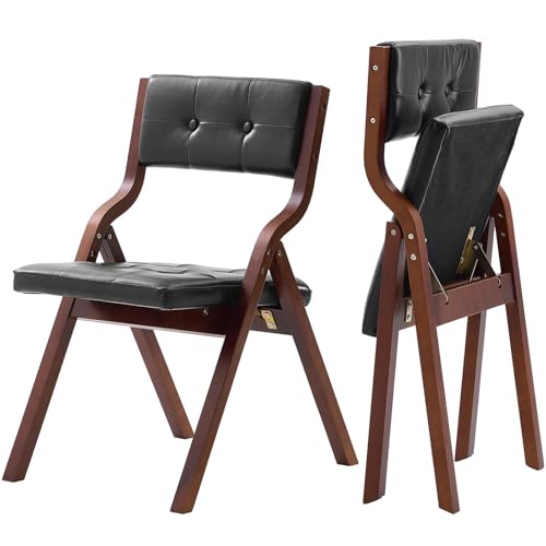 VEVOR Wooden Folding Chairs with Leather Cushion