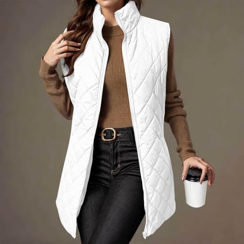 Long Puffer Vest Womens Winter Ultra Light Quilted Long Down Vest Stand Collar Full Zip Pockets Black Outerwear Vest3