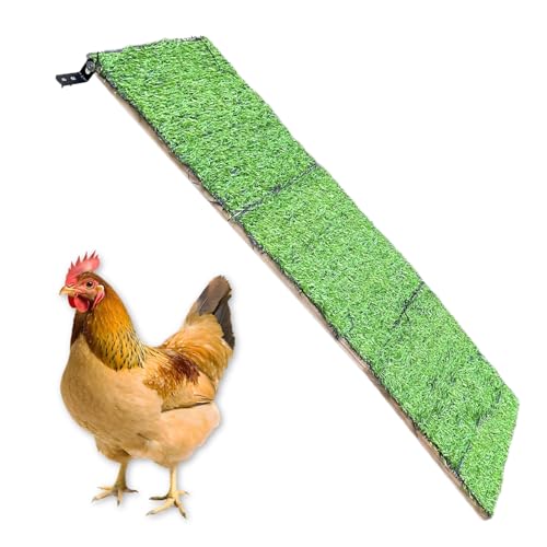 Chicken Coop Accessories Angle Adjustable Wooden Ramp with Artificial Turf for Coop Shed Ramp for Chicken Hen Ducks Geese Turkeys and Other Poultry
