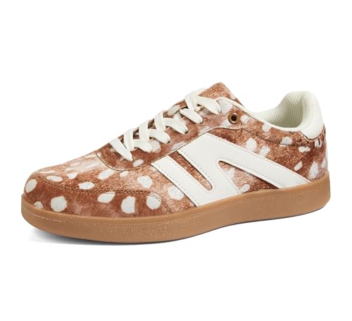 Image of LUCKY STEP Women Classic Retro Gum Sole Fashion Sneakers Casual Tennis Skate Shoe Genuine Leather Walking Footwear Anti Slip Trainers