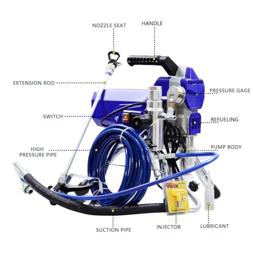 2200W Elektrischer Airless-Farbsprüher, bürstenloser Motor für Innen- und Außenwände, Hochdruck-Hausmalmaschine mit Edelstahlpistole, spart Farbe und reduziert Blasen, 110 V