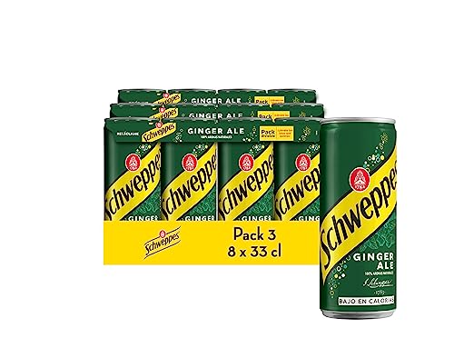 Schweppes Ginger Ale, Bebida Refrescante - Lata, Pack 24 x 33 cl