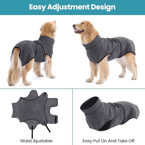 HAPPY HACHI Hunde Bademantel Mikrofaser Badetuch Hundebademantel Waschbare Super Saugfähig Feuchtigkeit Schnell Trocknend Handtuch Strandtuch für Kleine Mittlere und Große Hund Katze (Grau, L)