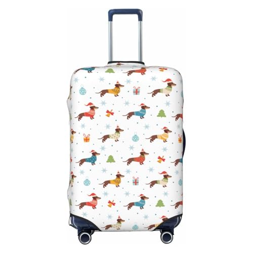 Winter Snowflake Dachshund Print Luggage Cover For Suitcase,Washable Elastic Travel Suitcase Protector With Zipper Closure And Bottom Buckle – Fits 18-32