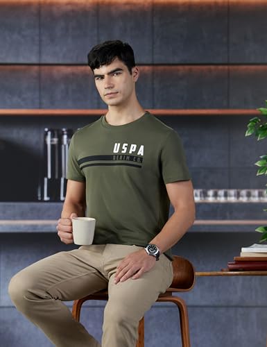 Image of U.S. Polo Assn. Denim Co. Mens Green Half Sleeve Cotton Fitted T-Shirt (UDTSHOE0048 Green )