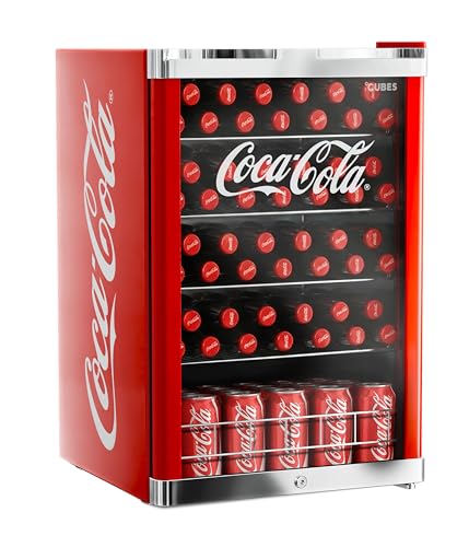 °CUBES Coca Cola Kühlschrank 115L | Getränkekühlschrank groß mit Glastür, perfekt für Partys & Gewerbe | Energieeffizient, 84,5 cm hoch, 104 kWh/Jahr - Flaschenkühlschrank groß