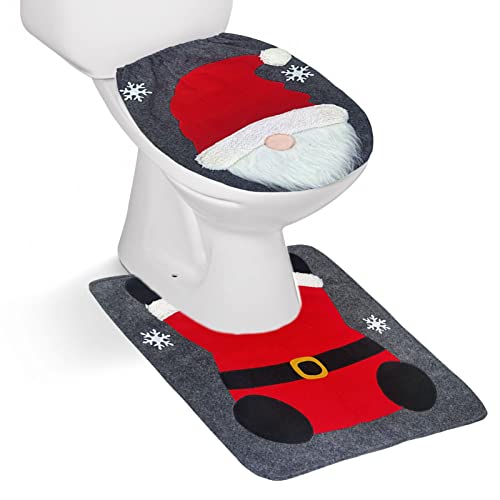 Weihnachts-Toilettensitzbezug, Toilettensitzbezug und Teppich-Set, Badezimmer-Toilettensitze, Weihnachtsthema, Weihnachtsmotiv, Toilettendeckelbezüge für Badezimmerdekorationen
