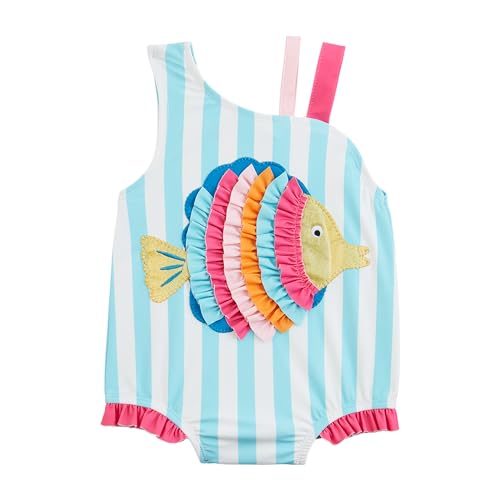 Mud Pie Unisex Kid's Standard Girls Glitter Fish Applique One Piece