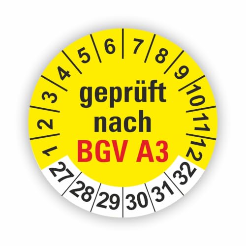 5-1.000 Stück Prüfplaketten Prüfetiketten Wartungsetiketten BGV A3 Prüfung Ø 30mm (Gelb 30 Stück)