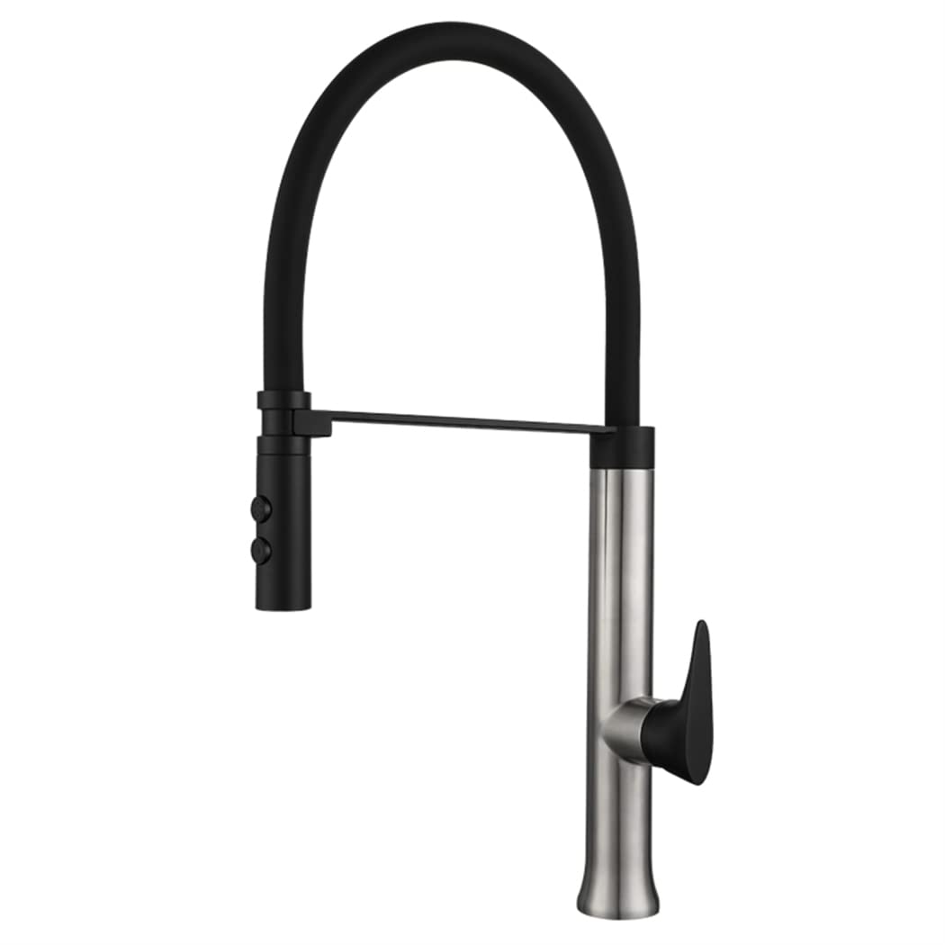Mitigeur d'évier de cuisine noir en acier inoxydable avec douchette extractible rotative