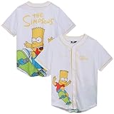 The Simpsons Unisex Baseball Jersey - Novelty Fashion Bart Simpson Retro Vintage Jersey Shirt for Men and Women (Sizes:S-4XL), Size Small, Bart White