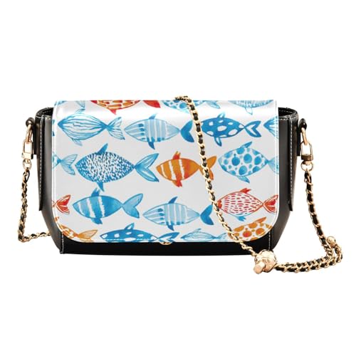 Petit sac à bandoulière imperméable avec porte-cartes motif poisson bleu aquarelle pour femme