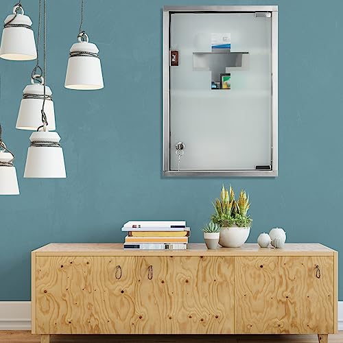 Timgle Medicine Cabinet with Lock Medicine Cabinet First Aid Cabinet Wall Mounted Bathroom Storage Hanging Medical Cabinet for Bathroom Locker Room, Silver Shiny (3 Shelves)