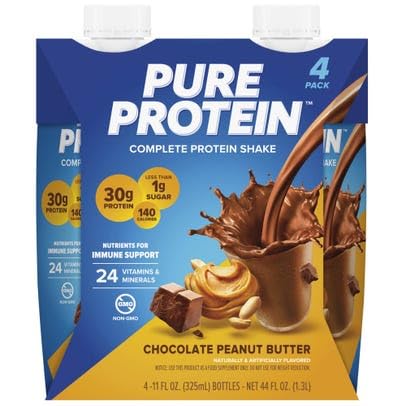 Pure Protein Batido, mantequilla de maní con chocolate, 1.06 oz, 11 onzas líquidas, 4 unidades (paquete de 1)
