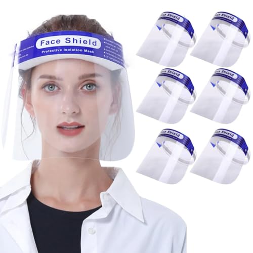 Tomedeks Plastic Safety Face Shield,Full Face Dust Protection,Clear Face Visors,Full Face Shield,Adjustable Shield Wide Visor Resistant,Spitting Anti Fog Lens,Lightweight & Easy to Carry Unisex,6 PCS