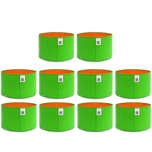 Image of Anandi Green's Premium HDPE Uv Protected 220 GSM Round Shaped Green Colour Plants Grow Bags Suitable for Terrace and Vegetable Gardening (Pack of 10, 9X6 INCH)