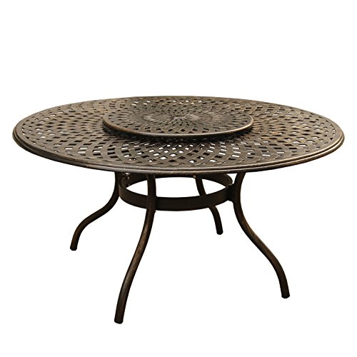 Oakland Living Contemporary Modern Mesh Lattice 59 inch Bronze Lazy Susan Outdoor Aluminum Round Patio Dining Table, Large - Thumbnail 3