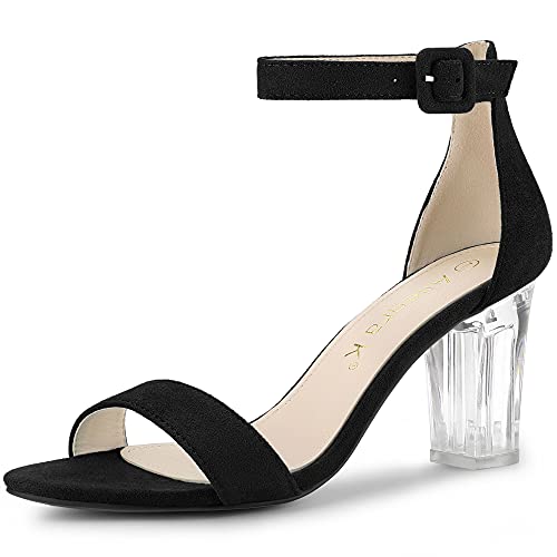 Allegra K Allegra K Women's Ankle Strap Clear Heel Chunky Black Heels Sandals 7 M US