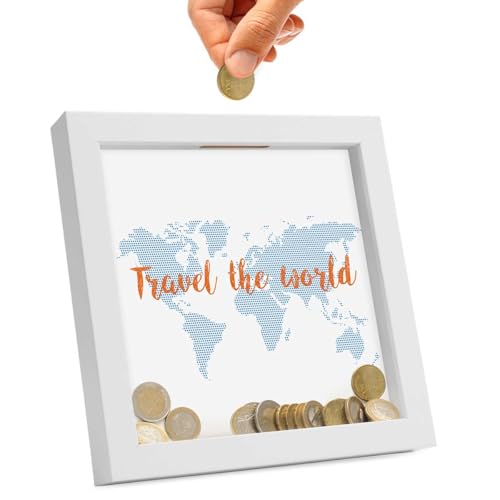 Photolini | Bilderrahmen als Spardose – Geldgeschenk mit 3 austauschbaren Motiven - 3