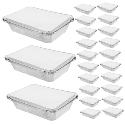 CONGARTENO 25個入り使い捨てアルミトレー 蓋付き耐熱ホイルパン 大容量バーベキューフォイル皿 ケータリング アウトドア調理 持ち帰り用容器
