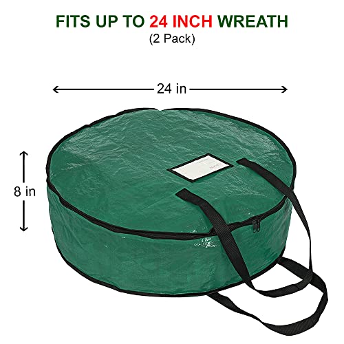 ProPik Christmas Wreath Storage Bag 24\" - Garland Holiday Container with Tear Resistant Material - Featuring Heavy Duty Handles and Transparent Card Slot - 2 Pack (24 Inch, Green)