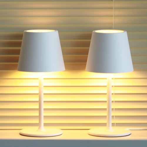 DEELUX 2 Piezas Lampara de Mesa LED Inalámbrica,Lámpara de Mesa bateria Recargable,2700K/3600/5000K Lamparas de Mesita de Noche sin Cable,IP54,USB C,para Exterior Portatil Interior,Blanco