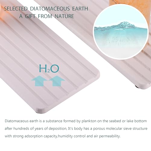 Image of NiuYichee 2 PCS Water Absorbent diatomite Coasters, 10.2 inch x 4 inch Water Absorbing Stone Tray for Sink, Stone Drying mat for Kitchen Counter, Stone soap Tray Used for Hand Soaps & toiletries & Plants