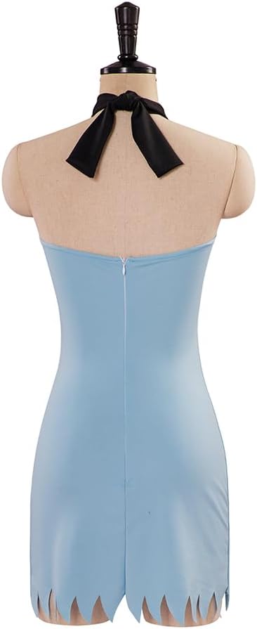 Betty Rubble Costume Women Flintstone Family Costume Sexy Blue Mini Dress