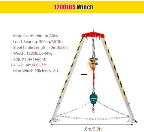 Portable Fall Arrest Kit - 7ft Foldable Rescue Tripod, Lightweight Aluminum Rope System for Confined Space Safety, Perfect for Construction & Industrial Work Protection