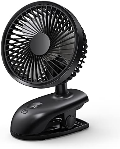FARADAY Clip on Fans Portable 5” Personal Fan 3600mAh Battery Powered 360°Rotation Small USB Desk fan for Baby Crib Treadmill Camping Traveling, Black, 4 Speed,LED Display